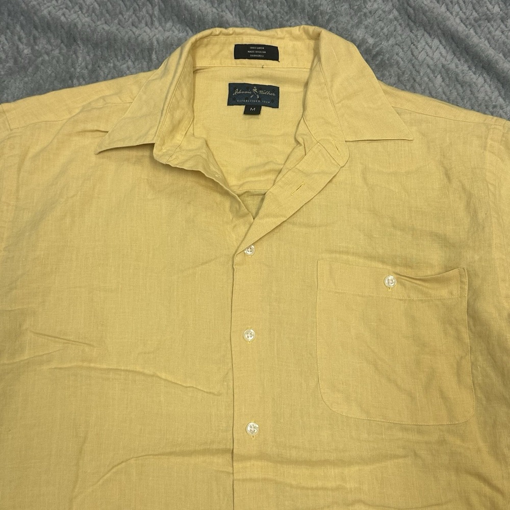 Johnny Walker Mens M 100% Linen Long‎ Sleeve Shirt Button Down Yellow Easter - Picture 2 of 9